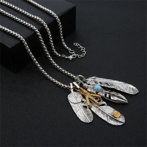 Feather Necklace Stainless Steel Pendant Hip Hop Jewelry Accessories Long Chain Men Party Decoration Chains285T