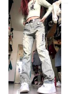 الجينز للسيدات Adagirl American Retro High Weist Women Streetwear Waggy Fashion Y2K Wide Zipper Flare Denim Pants Hip Hop Harajuku