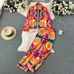 Fashion Print Elegant feminino traje elástico em reto de 2 peças