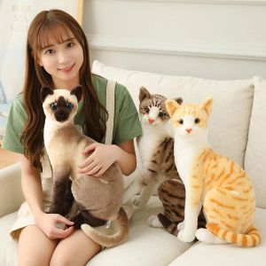 Livsliknande Siamese Cat Plush Toys fyllda djur Simulering American Shorthair Cat Plushie Dolls for Children Barn Pet Toy Decor
