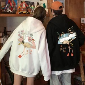 Kleider 2023 Neue Frauen Männer Kapuze Langarm Sweatshirt China Redcrowned Crane Print übergroße Hip Hop Streetstyle Tops