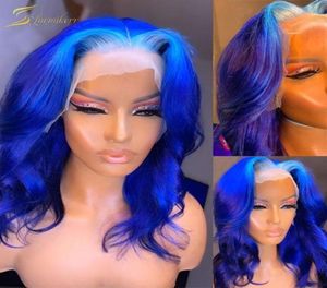 134 Lace Front Human Hair Wigs HD Transparent Body Wave Ombre Blue 613 Blonde Pre Plucked Full Frontal For Black Women 2509677400