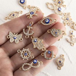 20pcslot Gold Color Multistyle Rhinestones Crystal Eyes Charms Pendant DIY Bracelet Necklace for Jewelry Accessories 240408