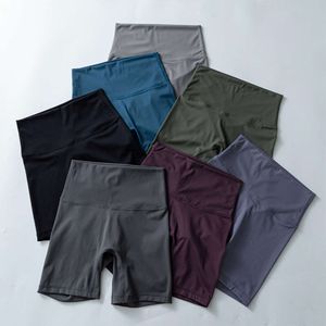 デザイナーのLulumon Women's Leggings女性のためのT-Line Yogaショーツはスポーツハイウエストタイトな弾性フィットネスランニングショーツv01jを調整する