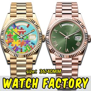 Mens Watch Designer Watches High Quality Day Datum 3AAA Top Diamond Ring 40/36mm Automatisk Mekanisk klocka 904L Rostfritt stål Sapphire Waterproof med Box