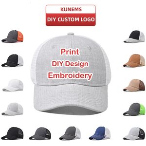 KUNEMS Custom Embroidery Baseball Cap for Men and Women DIY Design Mesh Cap Print Hat Quality Cotton Hat Wholesale Unisex 240411