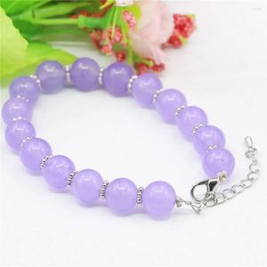 Charm Bracelets 10mm Amethysts Stone Bracelet Round Natural Purple Jades Jewelry Making Design Alloy Flower Septal Beads Girls Gifts