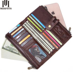 Portafogli Misfits Nuovi uomini vintage portafoglio lungo portafoglio frizione per borsela maschio in pelle per telefono Porta di alta qualità con cerniera