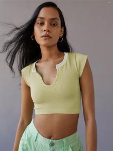 Camisoles Tanks Frühlings- und Sommer-Strickfaden aus dem sexy Ultra Short Damen T-Shirt Top Top V-Ausschnitt Midriff-Riff-Small Hemd