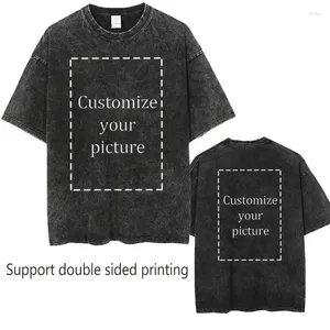 Herrenanzüge A1034 DIY Custom T -Shirts Vintage gewaschene Hemd Frauen übergroße Streetwear Kurzärmel benutzerdefinierte Tops Baumwollt -Shirts