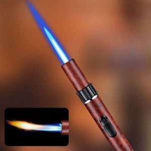 Compact Metal Outdoor Windproof Direct Punch Blue Flame Without Gas Lighter Flame Adjustable Outdoor BBQ Portable Turbo Torch Lighter