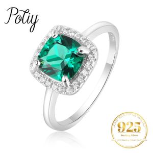 Bröllopsringar Potiy Square Simulated Nano Emerald 925 Sterling Silver Rings for Women Engagement Ring Statement Gemstones Jewelry Retro Gift 240419