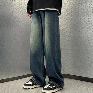 Men's Jeans Men Gradient Color Wide Leg High Street Long Denim Trousers Retro Hip Hop Straight Pants Drapey Casual