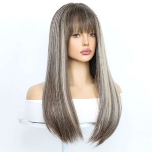 human curly wigs Fashionable Wig Female Brown Spot Dyed Long Straight Hair High Temperature Silk Head Cover Day Hair