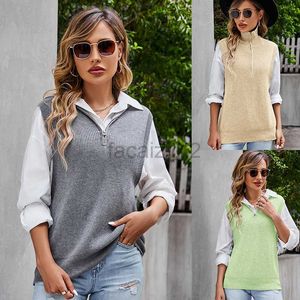 Kvinnors tröjor Avancerad grå V-ringad tröja Vest Women's Spring and Autumn New Design Sense Sleeveless tröja Top Loose Pullover Tank Top Plus Size T Shirt Tops