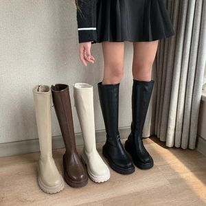 Womens Winter Knee High Modern Boots Square Heel Round Toe Platform Boots For Women Ladies Back Zipper Fashion Casual Boots 240418