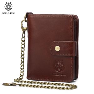 Wallets Schlatum Men Leather Wallet Vintage Zipper Rfid High Quality Brand Male Purse Multifunctional Storage Bag Card Holder