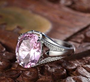 Eheringe Big Oval Pink Stone für Frauen Luxus silbry Farbe gefüllt glänzender Zirkon Ring Engagement Band Vintage Jewelry4425935