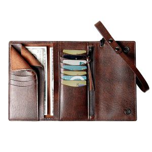 Plånböcker herrplånbok casual trifold multi slot lång plånbok kontanthållare koppling väska med lanyard pu läder pass bankkort arrangör