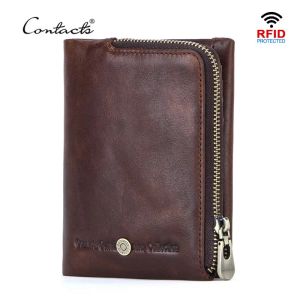 Wallets CONTACT'S New Small Wallet Men Crazy Horse Wallets Coin Purse Quality Short Male Money Bag Rifd Cow Leather Card Wallet Cartera