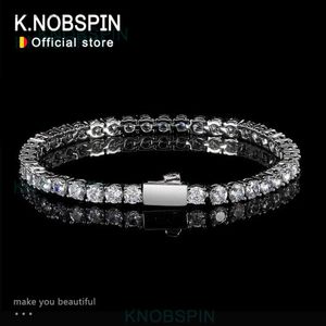 Chain KNOBSPIN D VVS1 Moissanite Tennis Bracelet Spring Clasp Original 925 Sterling Silver Plated 18k with GRA Bracelets for Women Man d240419