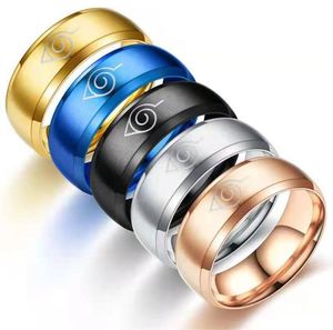 Titanium Steel Anime Cosplay Folha anel Konoha Village Symbal Logo Sign Sasuke Itachi Ninja Black Rings Momen Homens Jóias de festa NAR4714869