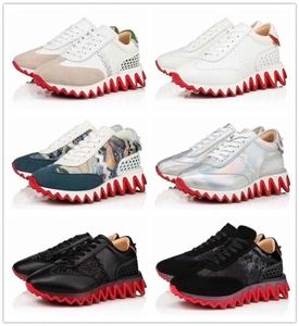 Låga toppar Shark Dress Shoes Luxury Loubishark Red Flat Sneakers Elastic Band Bottom Calfskin Design Comfort Run Walk Casual Sharks 3818305