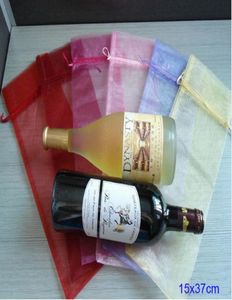 Clear Organza Wine Bottle Bag 15x36cm 6x14inch Pack med 50 Olive Oil Champagne Makeup Presentförpackning Pouch Favor Sack1897107