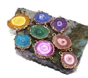 Fabrik Ny kvartsläkningspunkt Chakra Natural Crystal Pendant Color Rough Stone Plating Connector DIY Halsbandsmycken Armband 2219651