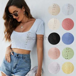 Women's T Shirt sexy Tees Women's ins net red sexy short open navel knitted top hollow out cross open back short sleeve knitted bottom shirt Plus Size tops
