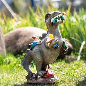 Mischievous Dinosaur Garden Eating Gnome Statue Figurine Art Decor do domu na zewnątrz wodoodporne akcesoria domowe 240408