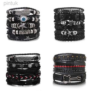 Chain DAXI Punk Multilayer Leather Bracelet Set Eye Wings Star Charms Beads Bracelets For Man Party Gothic Jewelry Punk Wrap Wristband d240419