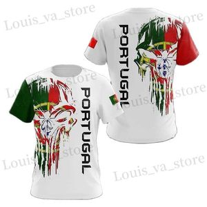 T-shirt maschile Portogallo Fandiera nazionale Emblema Maglietta per uomini Portoghesi Tops grafiche Time T-shirt mimetico 3D Slves corto Slves T240419