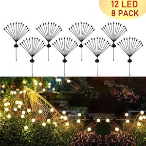 12LED Solar Firefly Lights Solar Garden Firework Light Outdoor Waterproof Swaying Light for Yard Patio Pathway Decoration 240407