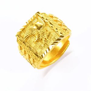 Real 100% Pure 24k Gold Color Eagle Ring per uomini Fratello Women Open Engagement Rings Finger Oro De 24 K 240323