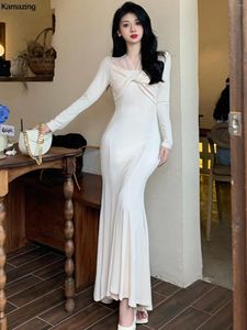 Casual Dresses France Elegant Bodycon Mermaid Long Dress Women mode Solid Wedding Party Prom Robe Spring Autumn Sexiga kvinnliga kläder