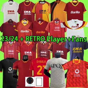 23/24 camisas de futebol Quarta Totti Dybala retro Pellegrini Abraham Cireira de futebol 2023 2024 Jogador de fãs Versão 89 90 91 92 94 95 96 97 98 99 00 01 02 05 06 17 18 Casa fora 3rd 3rd