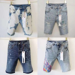 Män sommarlila jeans shorts beskurna denim korta löst byxor för män nödställda rak lila varumärke casual knälängd byxor 2024 25 s