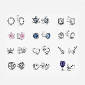 Серьги-грибы LR Snowflake Heart 925 Серебряный серебряный пирсинг-стиль для женщин для женщин Свадебные украшения