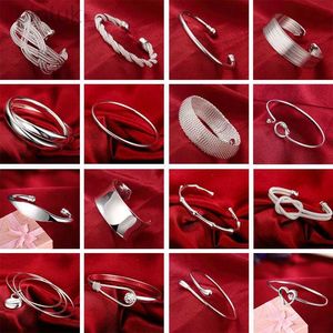 Chain New Trendy Style 925 Silver Round Heart Open Bracelet For Women Fashion Jewelry Cuff Bangles d240419