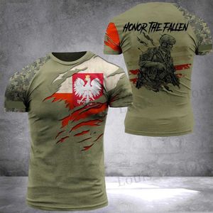 メンズTシャツファッションポーランドメンTシャツポーランド兵士 - ベテランカントリーフラッグ3Dプリント高品質のシャツ夏OネックトップカスタマイズT240419