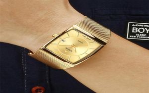 Wwoor Luxury Gold Watches for Men Square Quartz Watch Slim Steel сетчатой сетка