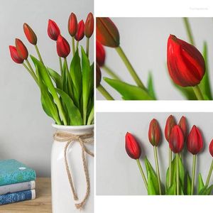 Decorative Flowers 7Heads Tulips Artificial Real Touch Fake 16.5" Faux Bulk For Centerpieces Home Wedding