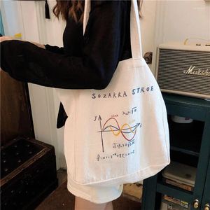 Bag Women Canvas Shoulder Illustration Printing Daily Shopping Students Books Thick Cotton Cloth Handbags Tote For Girls