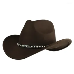 Boinas Retro Stripe Leather Belt Band Mulher Men /Kid Child Wood Brim Brim Warm Cowboy Western Hat Cowgirl Cap (54-57-61cm