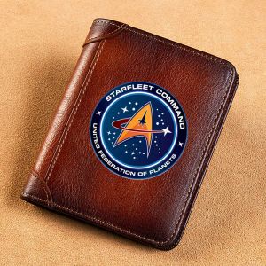 Wallets High Quality Genuine Leather Wallet United Federation of Planets Starfleet Command Printing Card Holder Male Short Purses Bk547