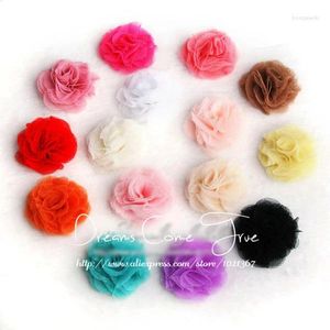 Decorative Flowers 20pcs/lot 2.4" 15 Colors Artificial Cute Tulle Mesh For Children Hair Accessories Mini Soft Lace Headbands