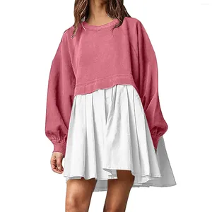 Casual Dresses Womens Fashion Oversized Sweatshirt Dress Long Sleeve Crewneck Pullover Tops Relaxed Fit Sweatshirts Mini Vestido Feminino