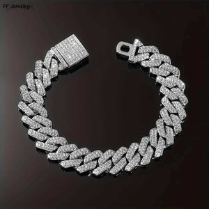 Łańcuch 14 mm Hip Hop Lśniąca kubańska łańcuch linków Bracelets Kobiety mężczyźni złoto kolor krążkowy mrożony łańcuch bransoletki punkowe biżuterię punkową opaską D240419