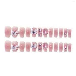 False Nails Rhinestone Decor Sweet Pink & Charming Reusable For Shopping Traveling Dating